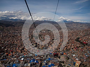 Panorama cityscape landscape of La Paz urban city metropolis Teleferico cable car gondola Bolivia South America