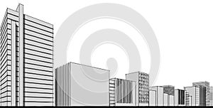 Panorama cityscape Sketch. Architecture sketch - 3D Illustration