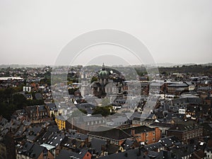 Panorama cityscape view of Cathedral Saint-Aubain de Namur church from fortress citadel Wallonia Belgium Europe