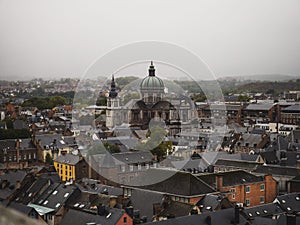 Panorama cityscape view of Cathedral Saint-Aubain de Namur church from fortress citadel Wallonia Belgium Europe