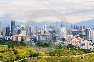 Panorama cityscape view in the middle of Kuala Lumpur city center, day time, Malaysia.