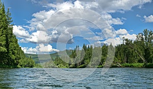 Panorama of clean rivers and taiga forests