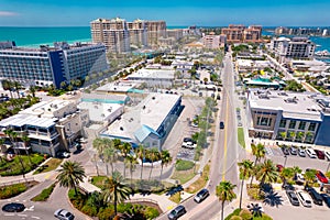 Panorama of Clearwater Beach FL. Florida Beaches. Summer vacations. Beautiful View on Hotels and Resorts on Island.