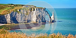 Panorama of the cliff of Etretat, Normandy photo
