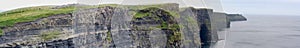 Panorama of Cliffs of Moher Tourist Attraction, County Clare, Ireland.