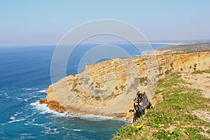 Panorama cliffs ocean Cabo Espichel, Sesimbra, Portugal