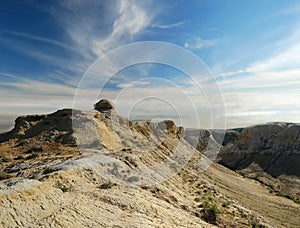 Panorama of the cliffs plateau Shalkar-Nura