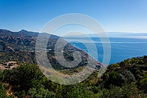 Panorama of the coast of Ionian sea from Forza D`AgrÃÂ² village i photo