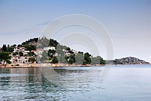 Panorama of coast, islands and old town, Croatia Dalmatia