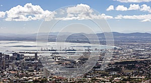 Panorama of the coast and the seaport in the bay in Cape Town