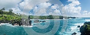 Panorama of coast at Waianapanapa on the road to Hana in Maui