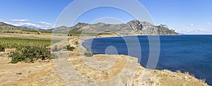 Panorama of the coastal valley and bay on the Black Sea coast of Crimea