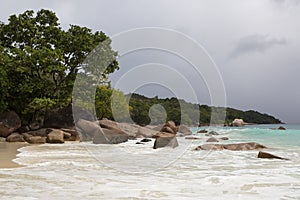 Panorama of coastline at Anse Lazio, Seychelles