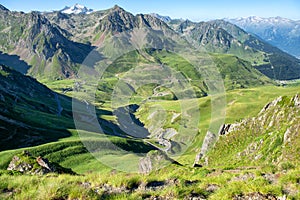A panorama of Col du Tourmalet in pyrenees mountains photo