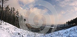 Panorama of cold and frosty snowscape