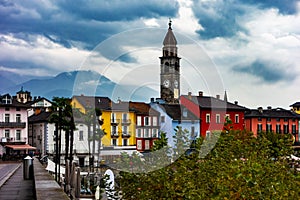 Panorama of colorful buildings of Ascona