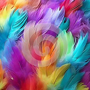 Panorama of colorful feathers.
