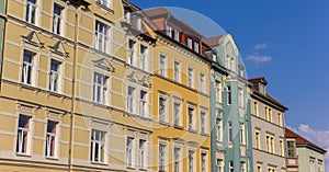 Panorama of colorful houses in the historic center of Weimar