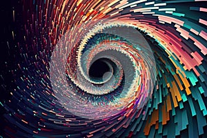 Panorama colorful swirl spiral, vivid vortex, over dark background. Design element for posters and banners. Generative