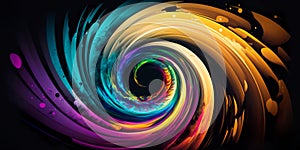 Panorama colorful swirl spiral, vivid vortex, over dark background. Design element for posters and banners.Generative AI