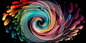 Panorama colorful swirl spiral, vivid vortex, over dark background. Design element for posters and banners.Generative AI