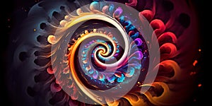 Panorama colorful swirl spiral, vivid vortex, over dark background. Design element for posters and banners.Generative AI