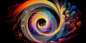 Panorama colorful swirl spiral, vivid vortex, over dark background. Design element for posters and banners.Generative AI