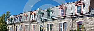 Panorama of colorful Victorian houses in Le plateau Mont Royal borough in Montreal Quebec