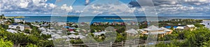 A panorama of colourful buildings at Orient Bay viewed from Paradise view, St Martin