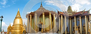 Panorama of complex of Temple of Emerald Buddha in Bangkok, Thailand
