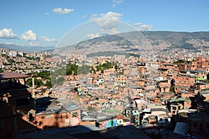 Panorama from Comuna 13 viewpoint. San Javier neighborhood. Medellin. Antioquia department. Colombia