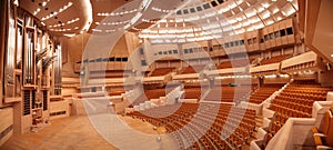 Panorama of concert hall with organ