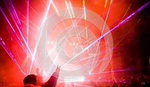 Panorama of the concert, laser show and music