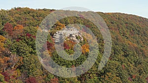 Panorama of coopers rock state park overlook over the cheat river in west Virginia with fall colors