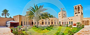 Panorama of court and garden of History Museum, Al Shindagha neighborhood, Dubai, UAE