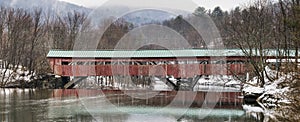 Panorama of a Covered Bridge on the Ottauquechee River