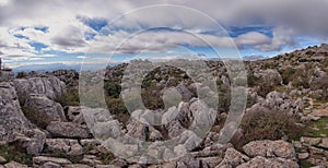 Panorama, curious Jurassic rock formations, El Torcal, Antequera, Spain.