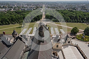 Panorama of Czestochowa. View on Avenue from the Jasna Gora monastery tower