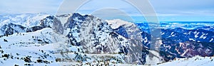 Panorama of Dachstein Alps from Alberfeldkogel mount, Ebensee, Salzkammergut, Austria