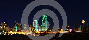 Panorama of the Dallas skyline at night