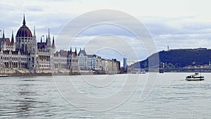 Panorama of Danube River with Budapest landmarks, Hungary