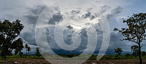 Dark sky and dramatic black cloud before the rain
