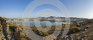 Panorama at dawn on the bay of the city of Gumbet near Bodrum, Turkey