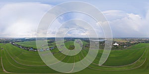 360 panorama by 180 degrees angle seamless panorama view of paddy rice, green agricultural fields in rural area of Mu Cang Chai,