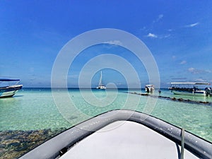 Panorama del mar en la isla de tintipan en el archipielago de San Bernardo en el Caribe colombiano. Sucre, Colombia