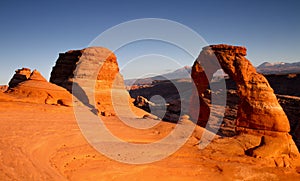 Panorama of Delicate Arch at sunset
