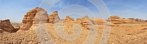 Panorama of desert landscape, red rock mountains