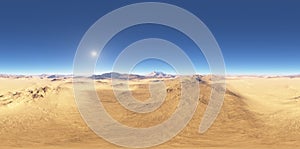Panorama of desert landscape sunset, environment HDRI map. Equirectangular projection, spherical panorama photo