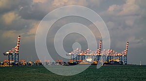 Panorama of Djibouti port , ships and cargo crane photo