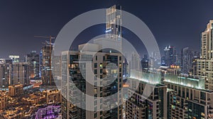 Panorama of downtown Dubai city aerial night timelapse